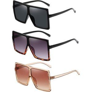 3 Pack Sunglasses for Women Men Large Frame Retro Square glasses Trendy Summer